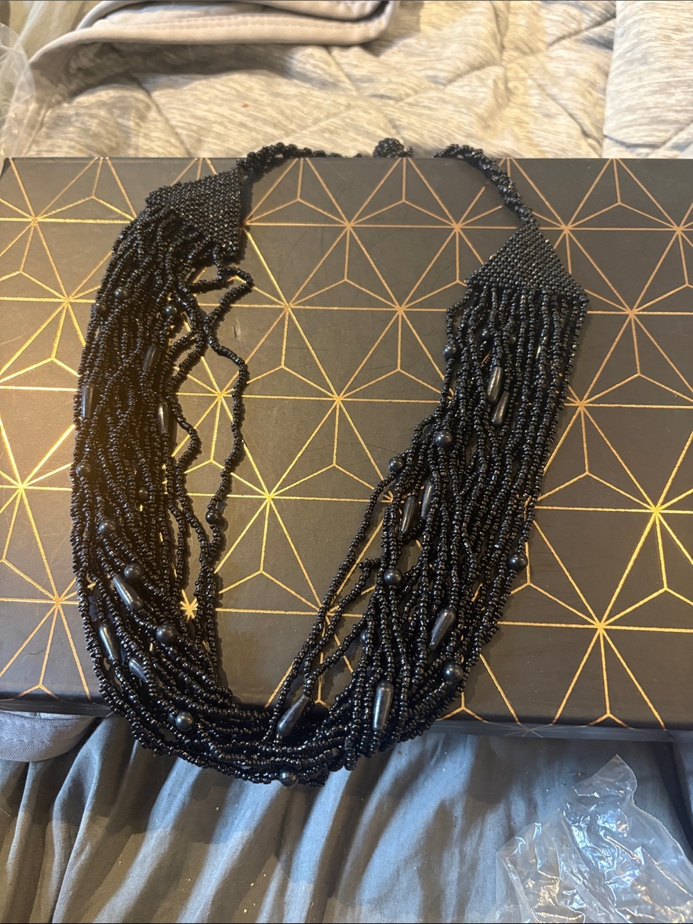 Black Multi-Strand Beaded Necklace